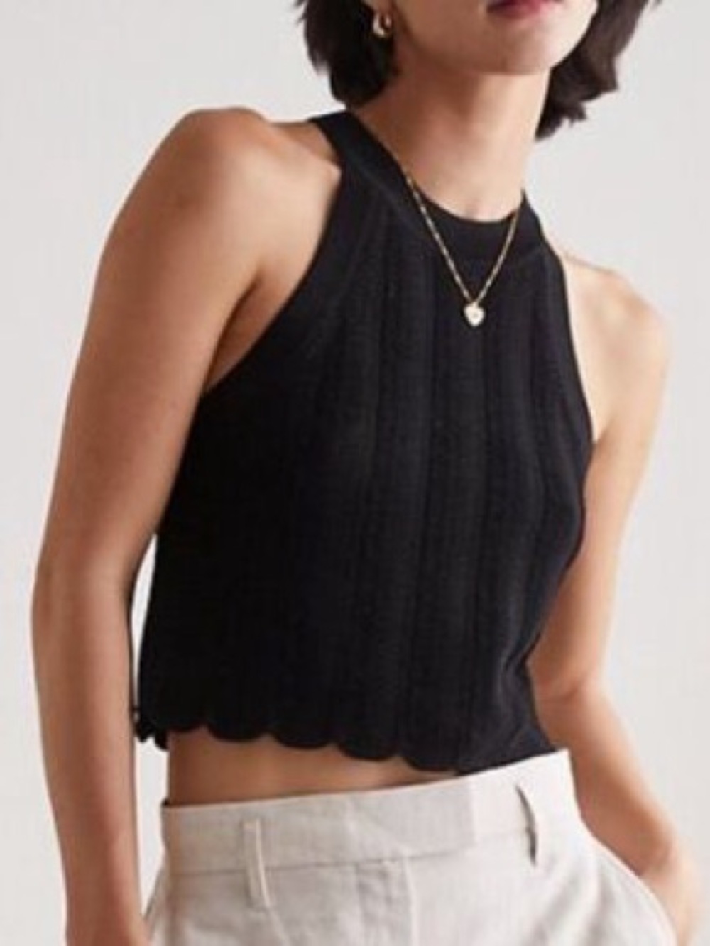 ARITZIA WILFRED BLACK CROCHET KNIT SCALLOPED HEM TANK TOP